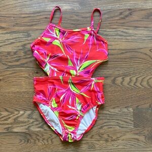 Old Navy Neon Pink & Red Tropical Cutout One-Piece Swimsuit 🍕
